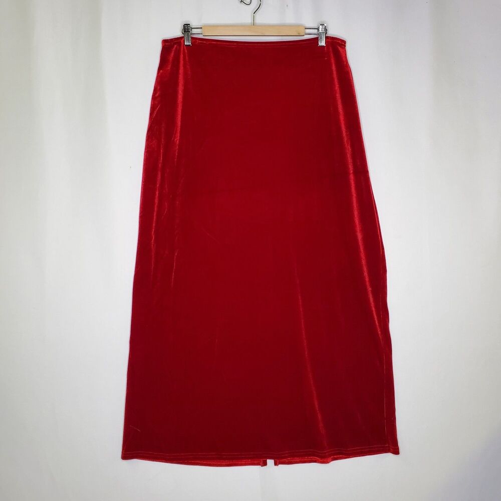 Vtg RAG‎ Velvet Maxi Skirt Top Set 1X Red Stretch Romantic Holiday Whimsigoth